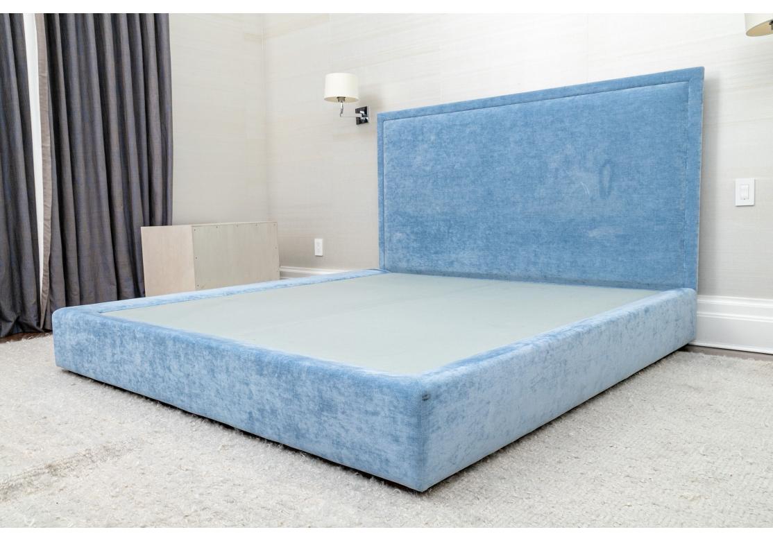 Modern Sky Blue Custom King Platform Bed  For Sale