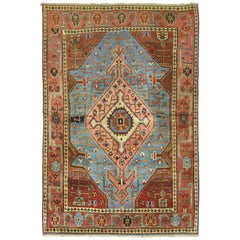 Sky Blue Field 20th Century Vintage Persian Hamedan Malayer Rug