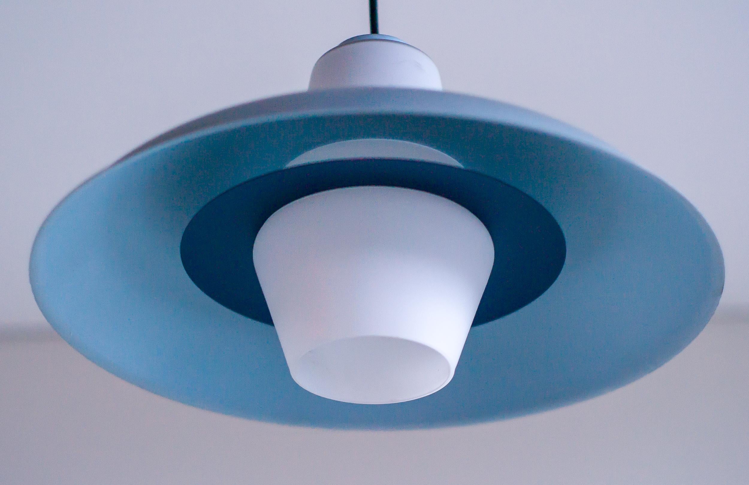 Dutch Sky Blue Frosted Glass Pendant by Louis Kalff For Sale