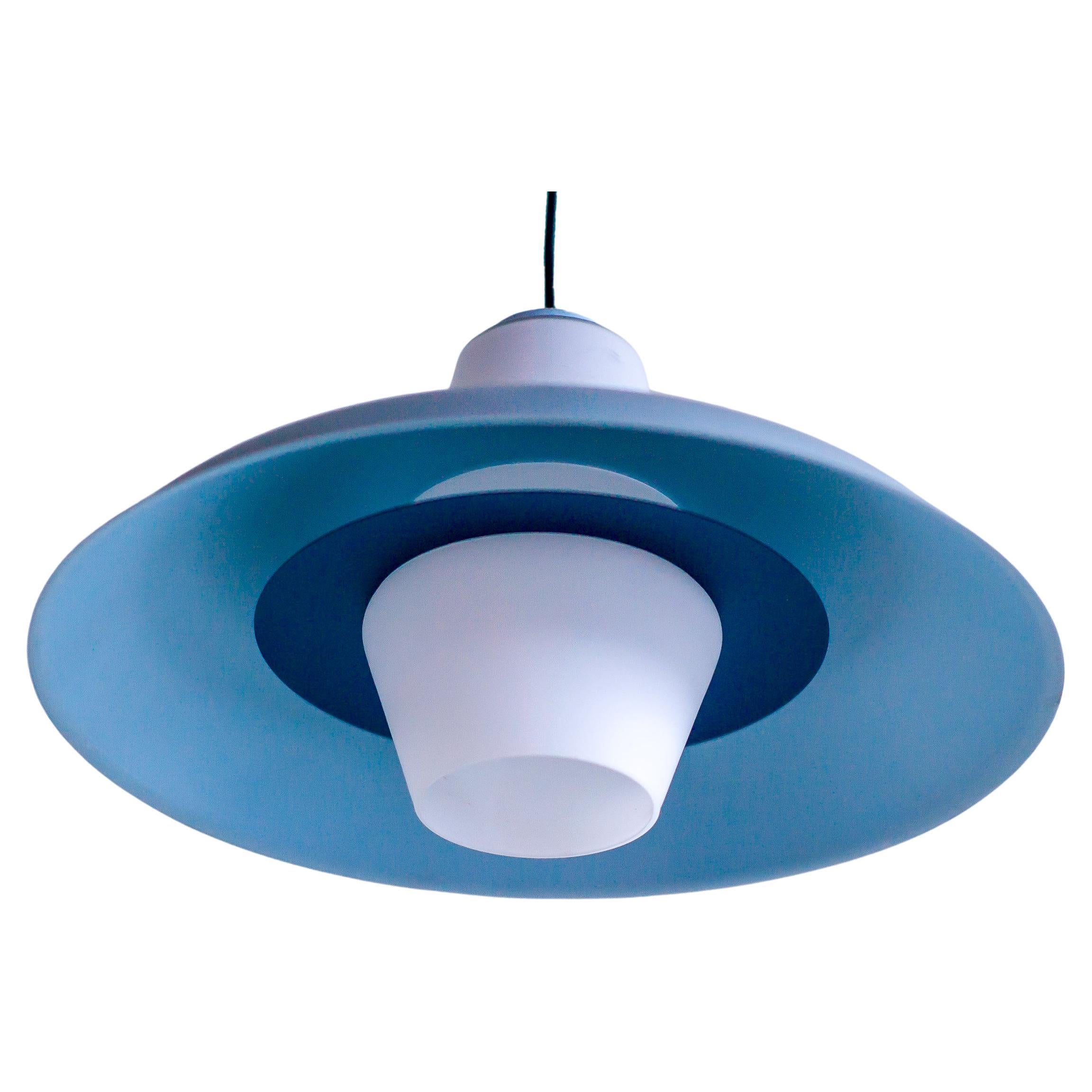 Sky Blue Frosted Glass Pendant by Louis Kalff For Sale