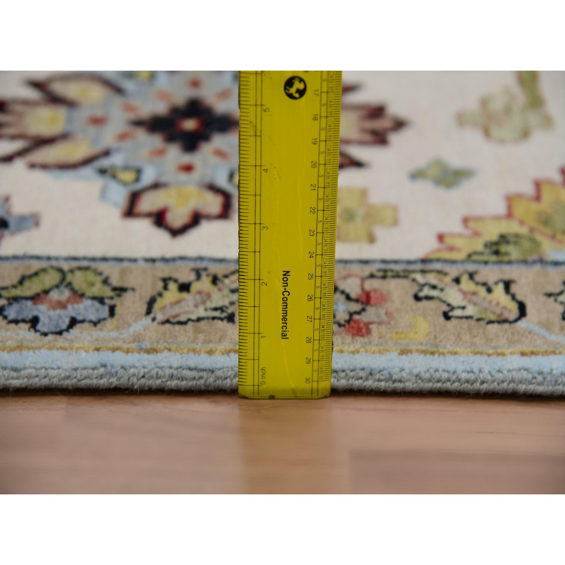 Sky Blue Handgeknüpfter Agra Orientalischer Teppich aus reiner Wolle mit großem Blattdesign 9'0