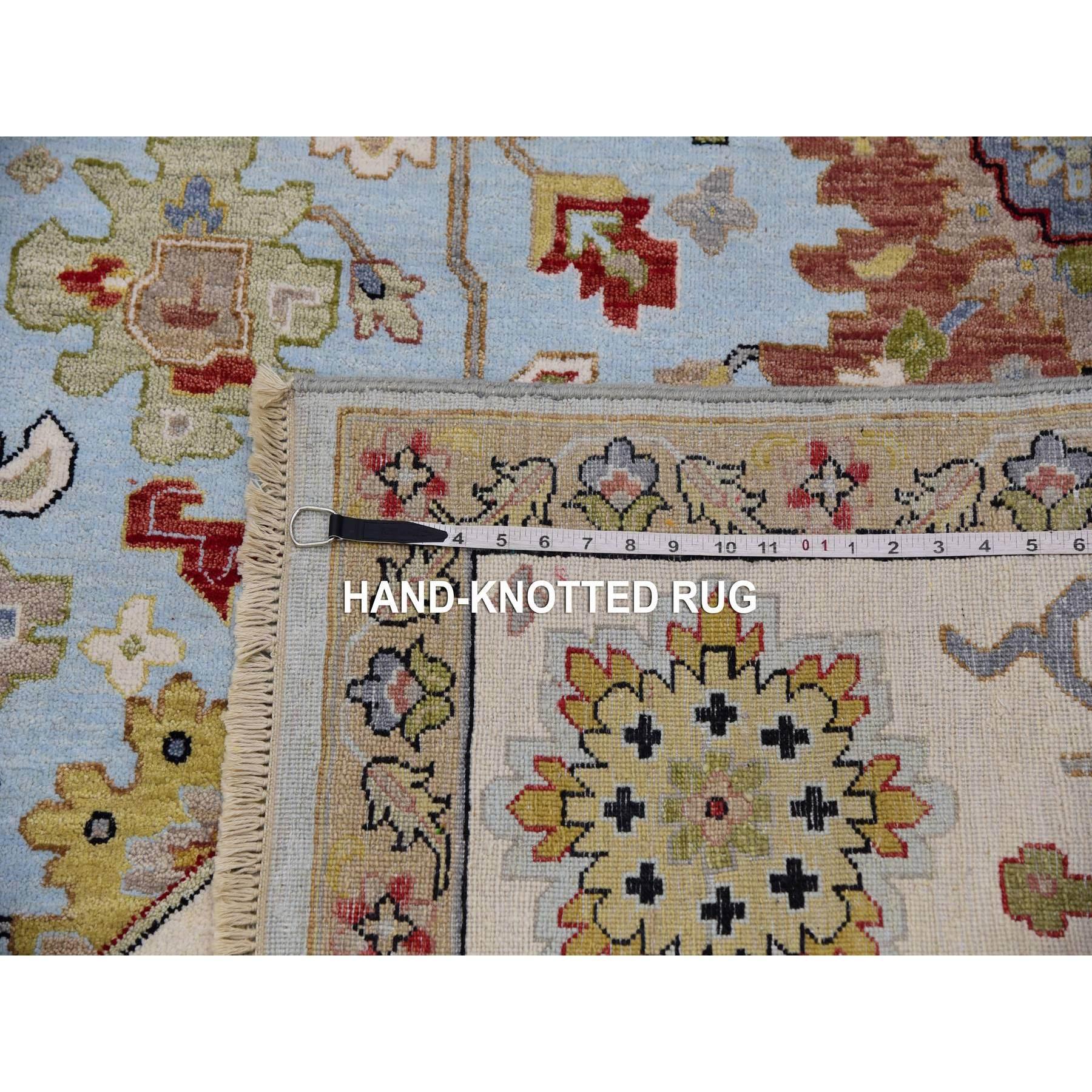 Sky Blue Handgeknüpfter Agra Orientalischer Teppich aus reiner Wolle mit großem Blattdesign 9'0