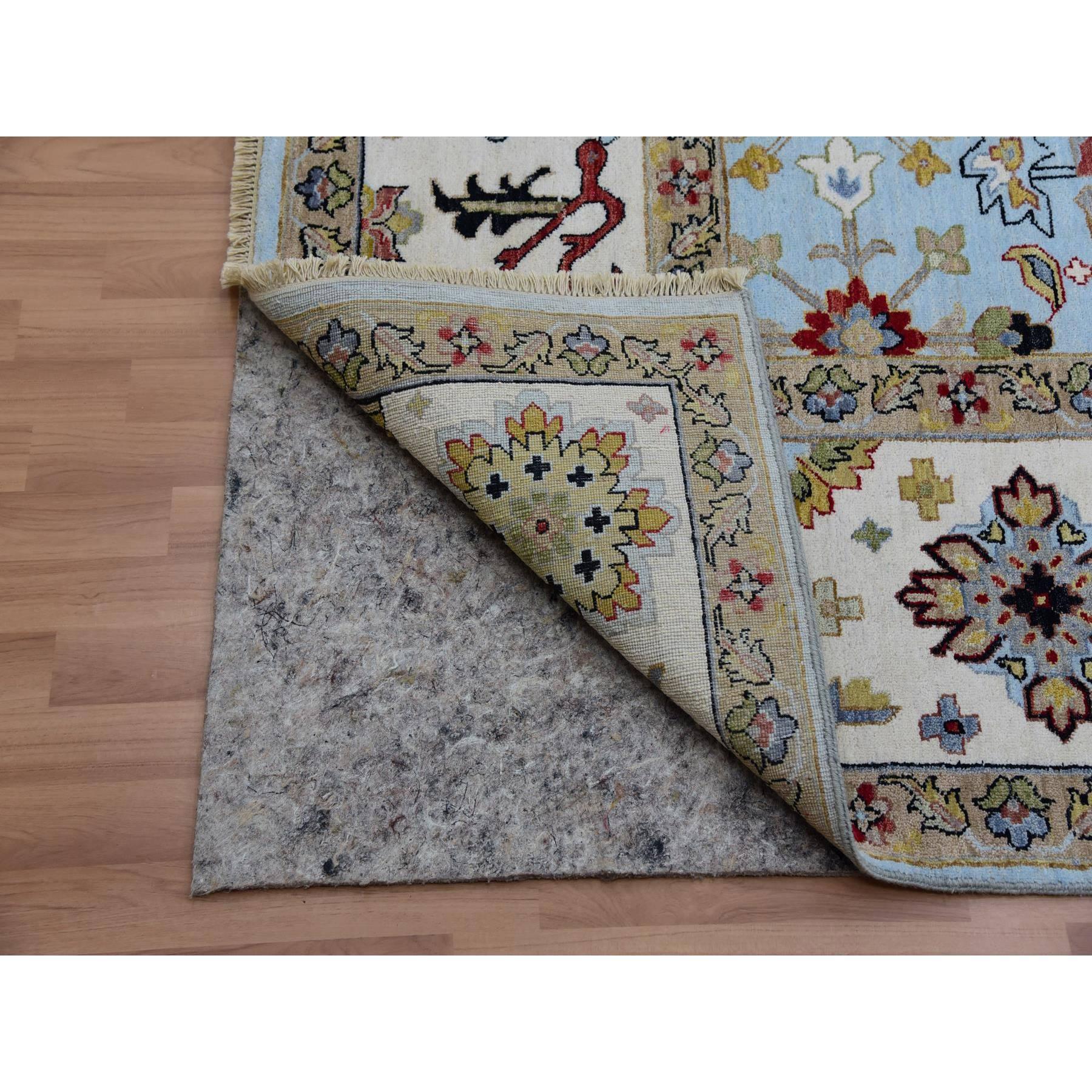 Sky Blue Handgeknüpfter Agra Orientalischer Teppich aus reiner Wolle mit großem Blattdesign 9'0