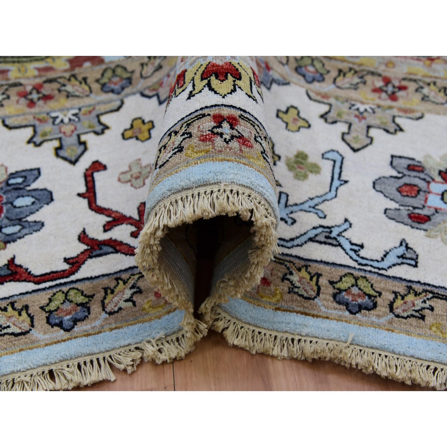 Sky Blue Handgeknüpfter Agra Orientalischer Teppich aus reiner Wolle mit großem Blattdesign 9'0