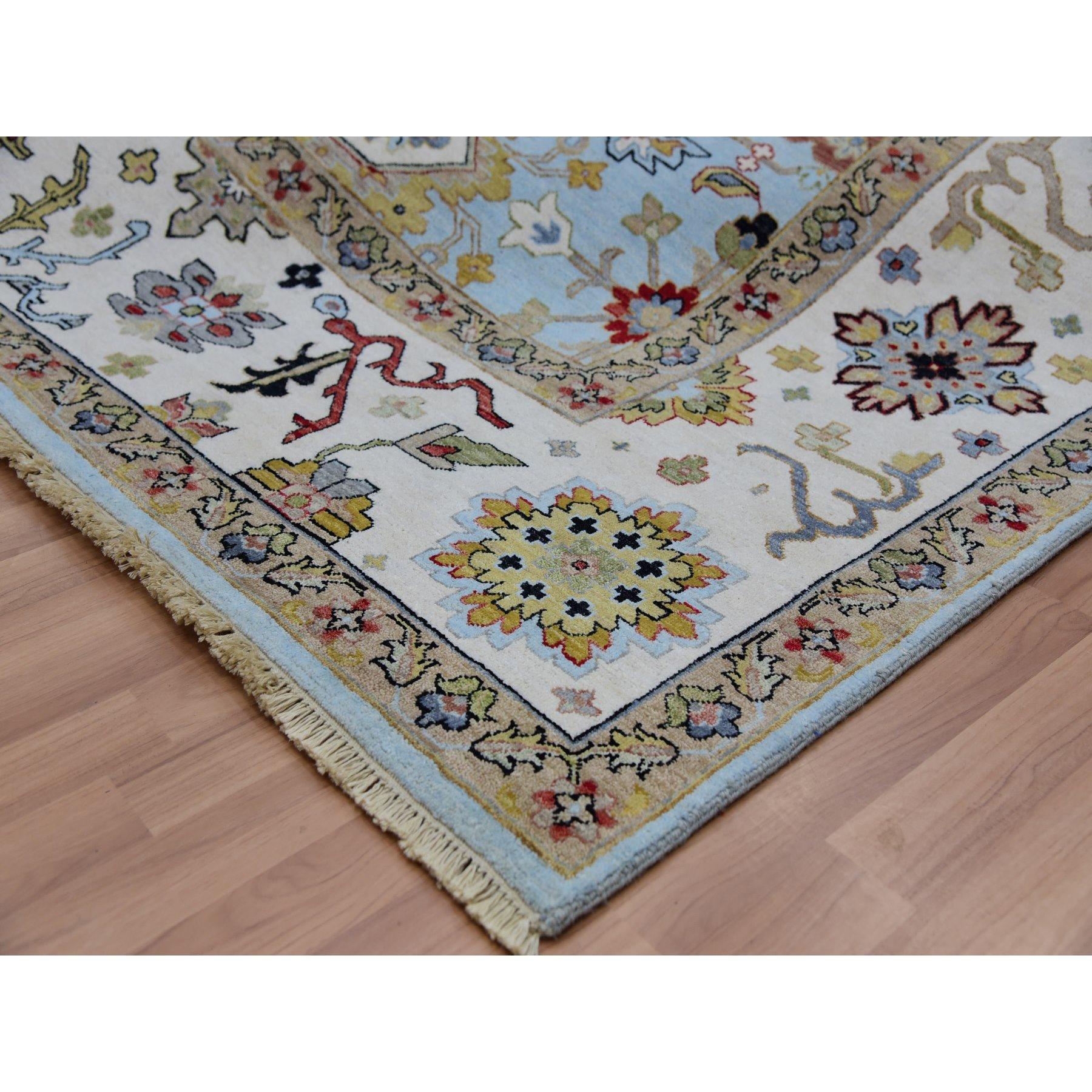Sky Blue Handgeknüpfter Agra Orientalischer Teppich aus reiner Wolle mit großem Blattdesign 9'0