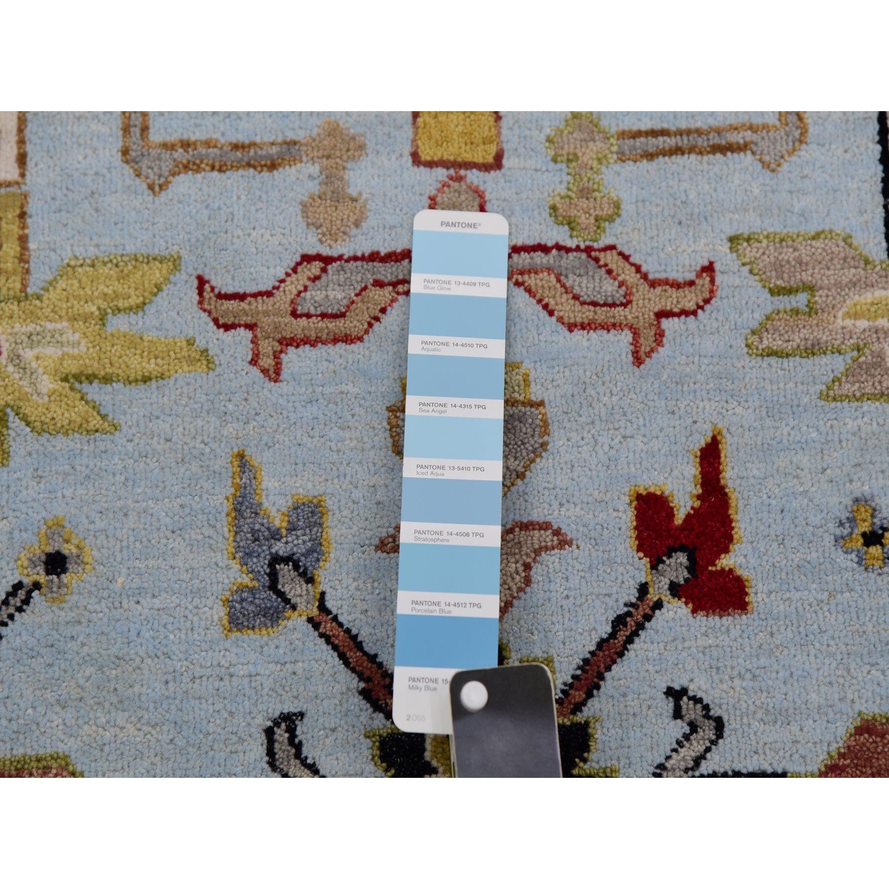 Sky Blue Handgeknüpfter Agra Orientalischer Teppich aus reiner Wolle mit großem Blattdesign 9'0