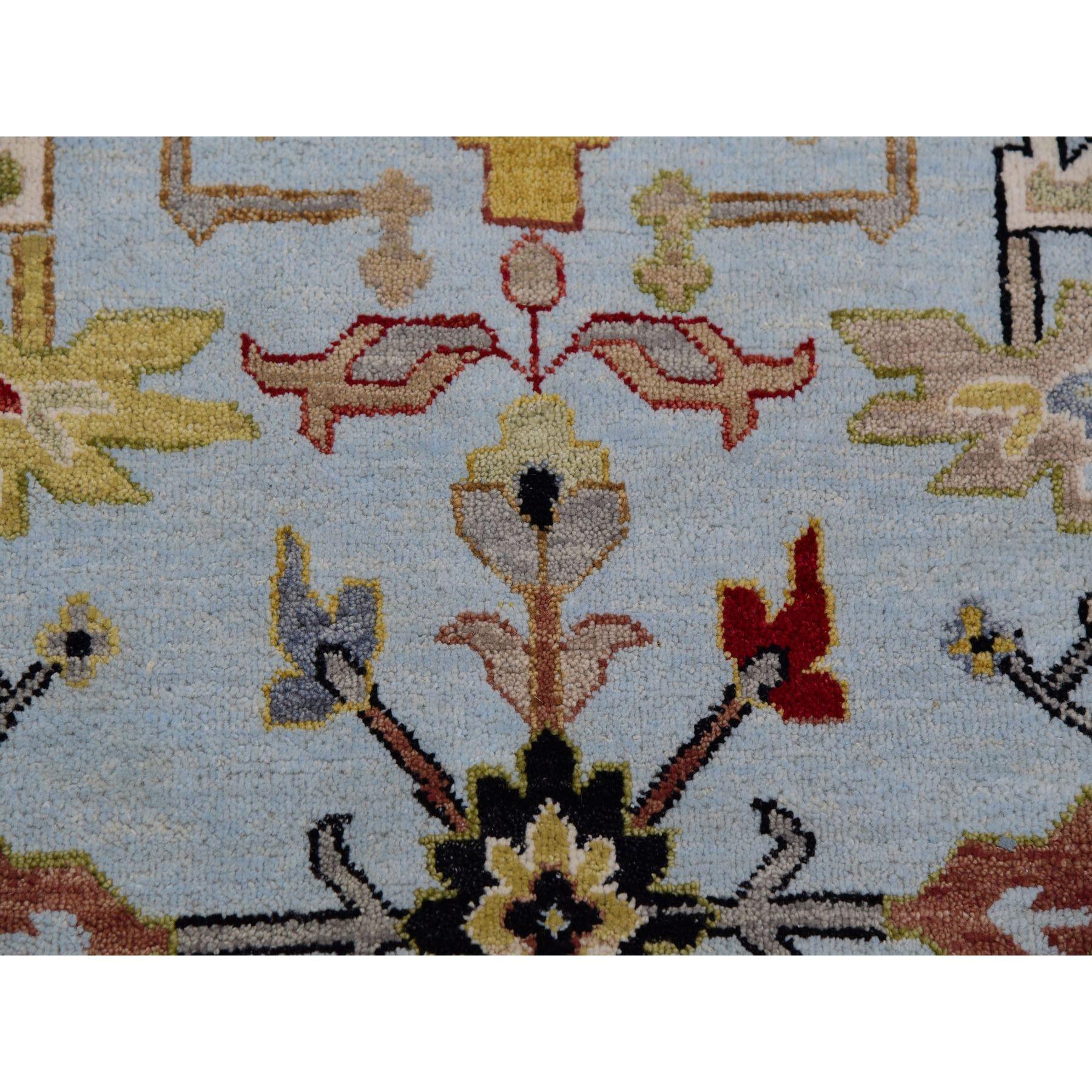 Sky Blue Handgeknüpfter Agra Orientalischer Teppich aus reiner Wolle mit großem Blattdesign 9'0