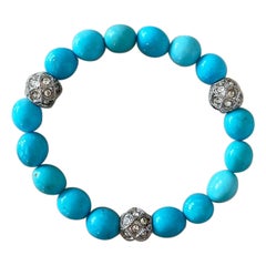 Sky Blue Kingman Arizona Turquoise and Swarovski Crystal Stretch Bracelet