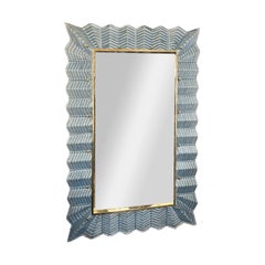 Sky Blue Murano Glass and Polished Brass Mirror