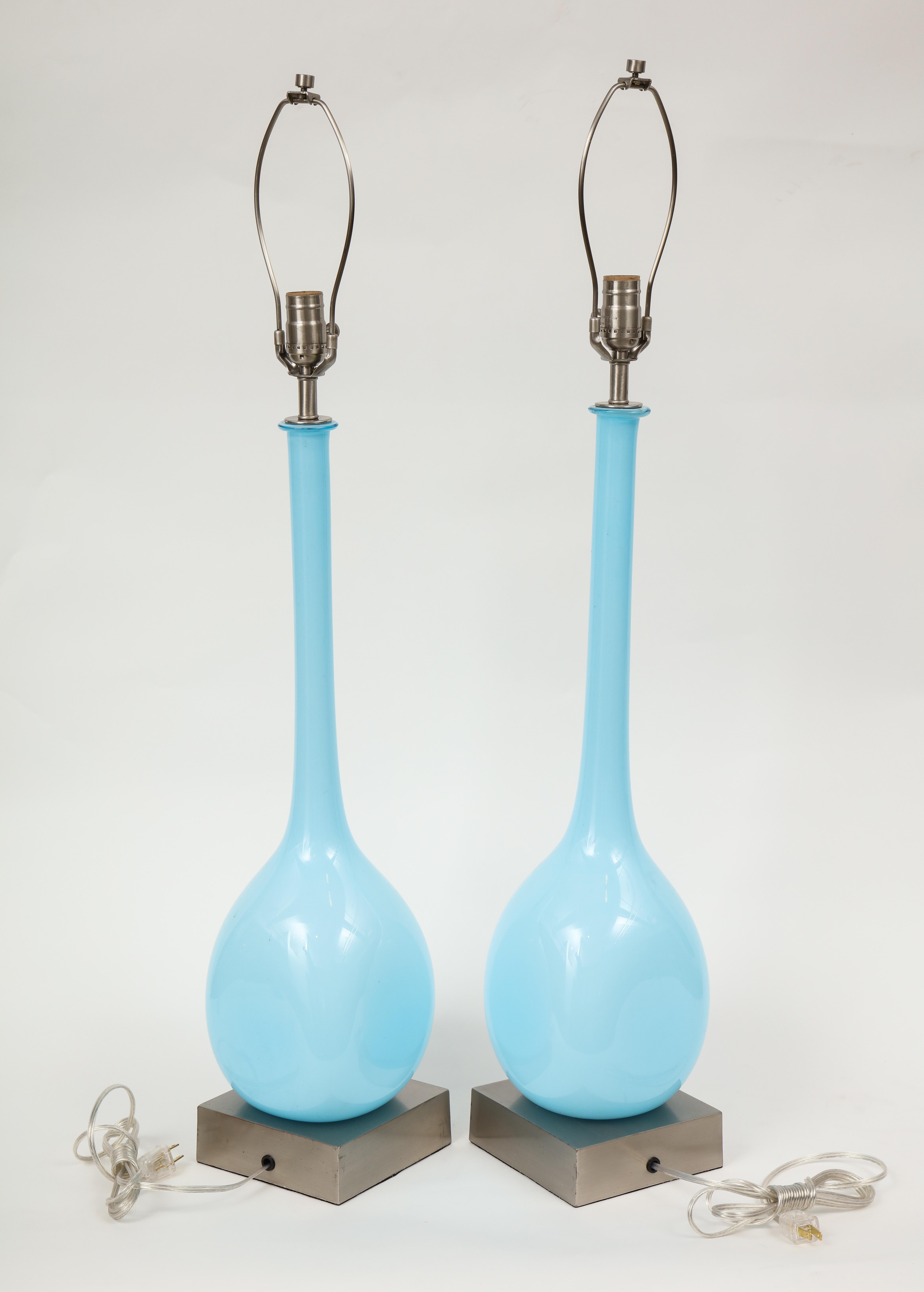 Mid-Century Modern Midcentury Sky Blue Murano Glass Lamps