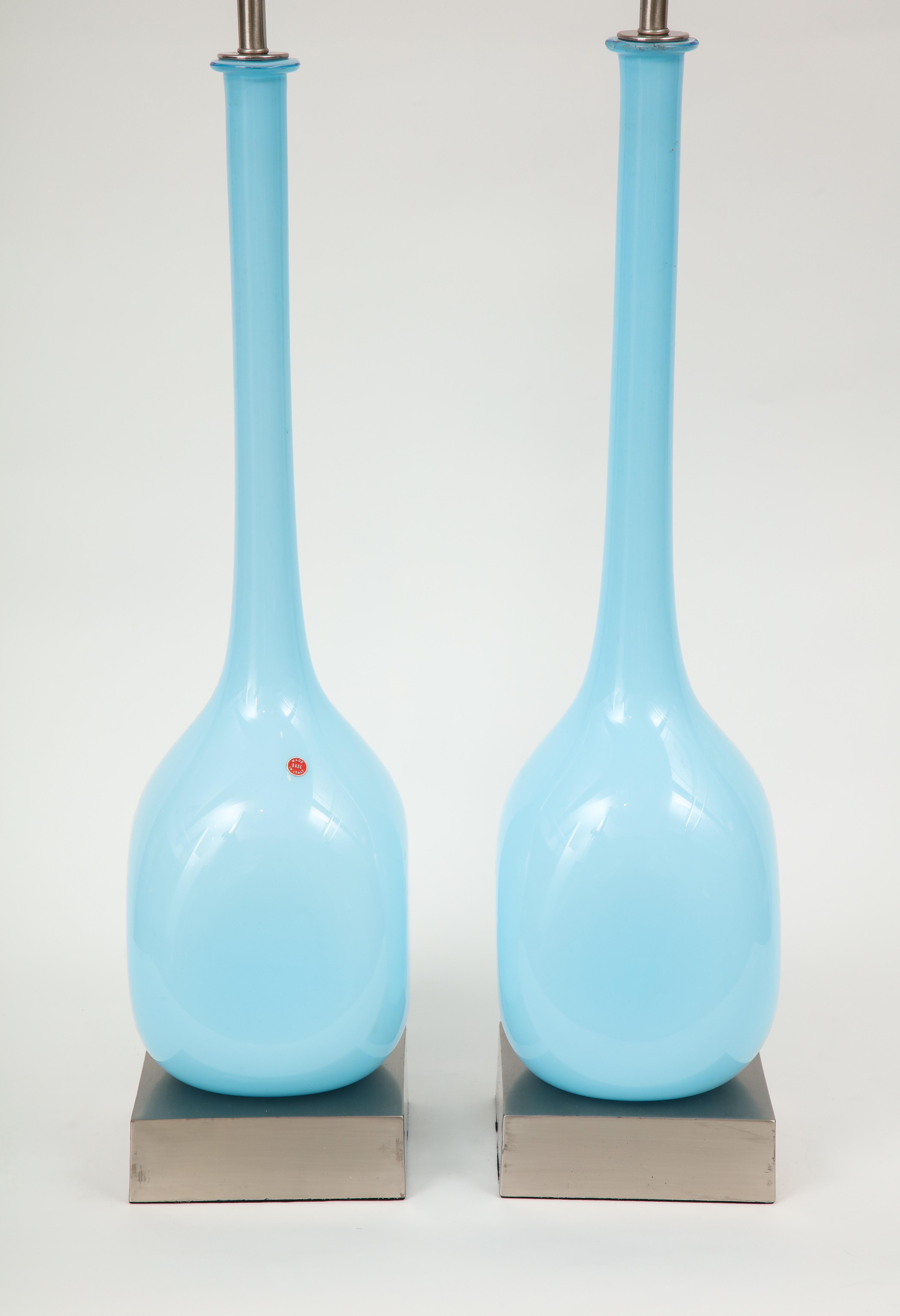Italian Midcentury Sky Blue Murano Glass Lamps