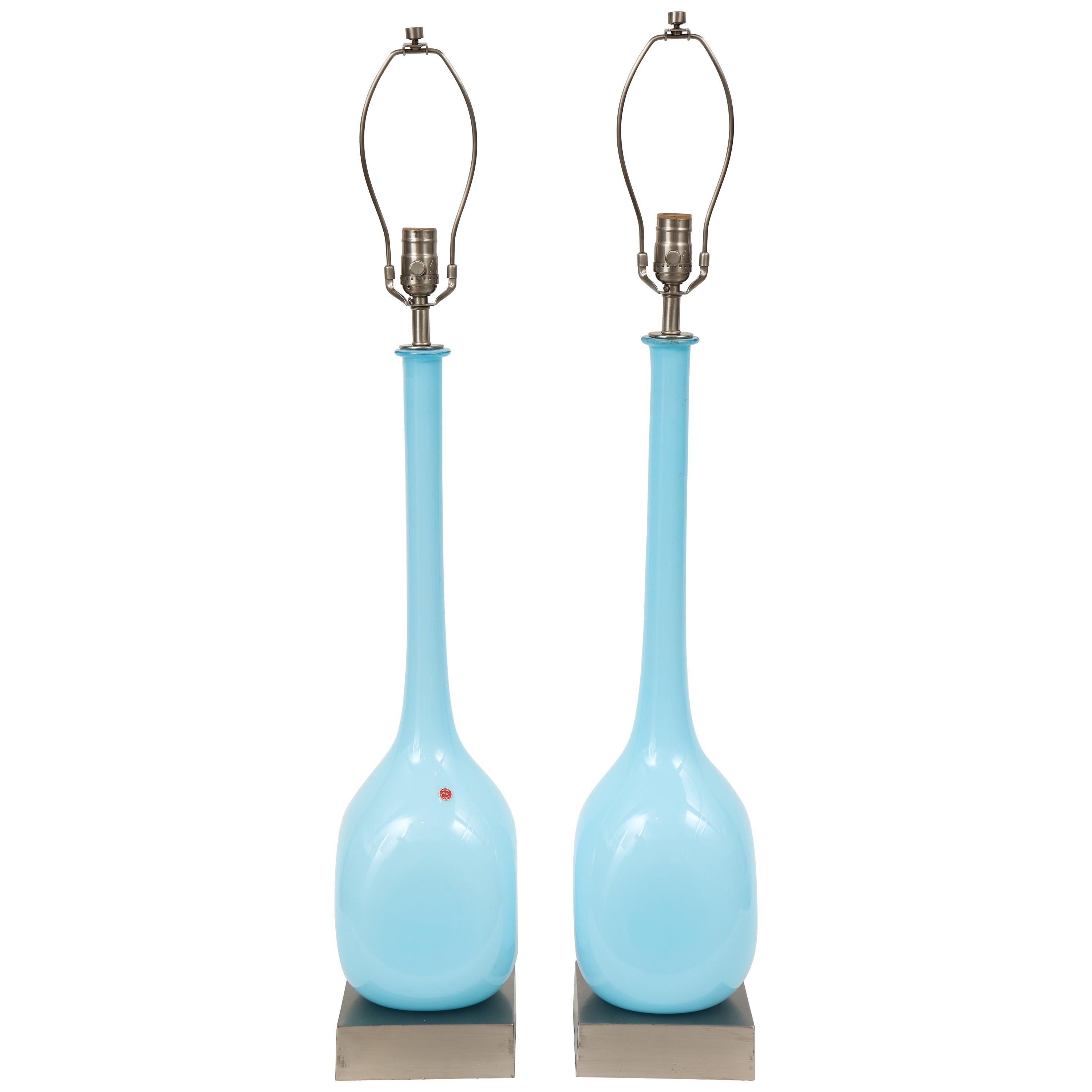 Midcentury Sky Blue Murano Glass Lamps