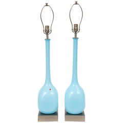 Midcentury Sky Blue Murano Glass Lamps