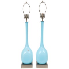 Midcentury Sky Blue Murano Glass Lamps