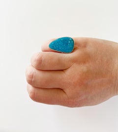 Sky Blue Nacozari Turquoise and Sterling Silver Bezel Set Ring