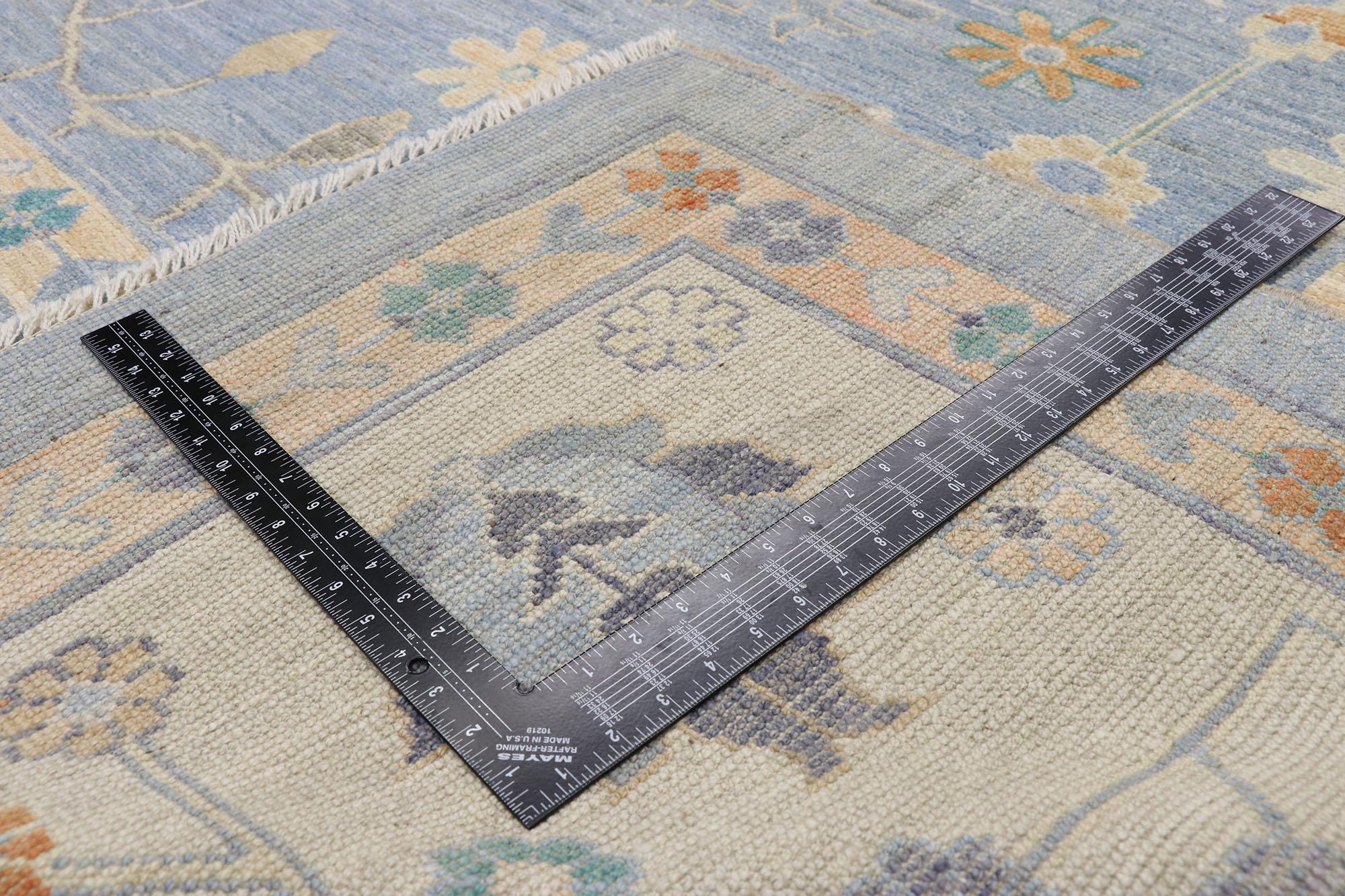 Hand-Knotted Sky Blue Oushak Rug, Quiet Sophistication Meets Coastal Tranquility For Sale