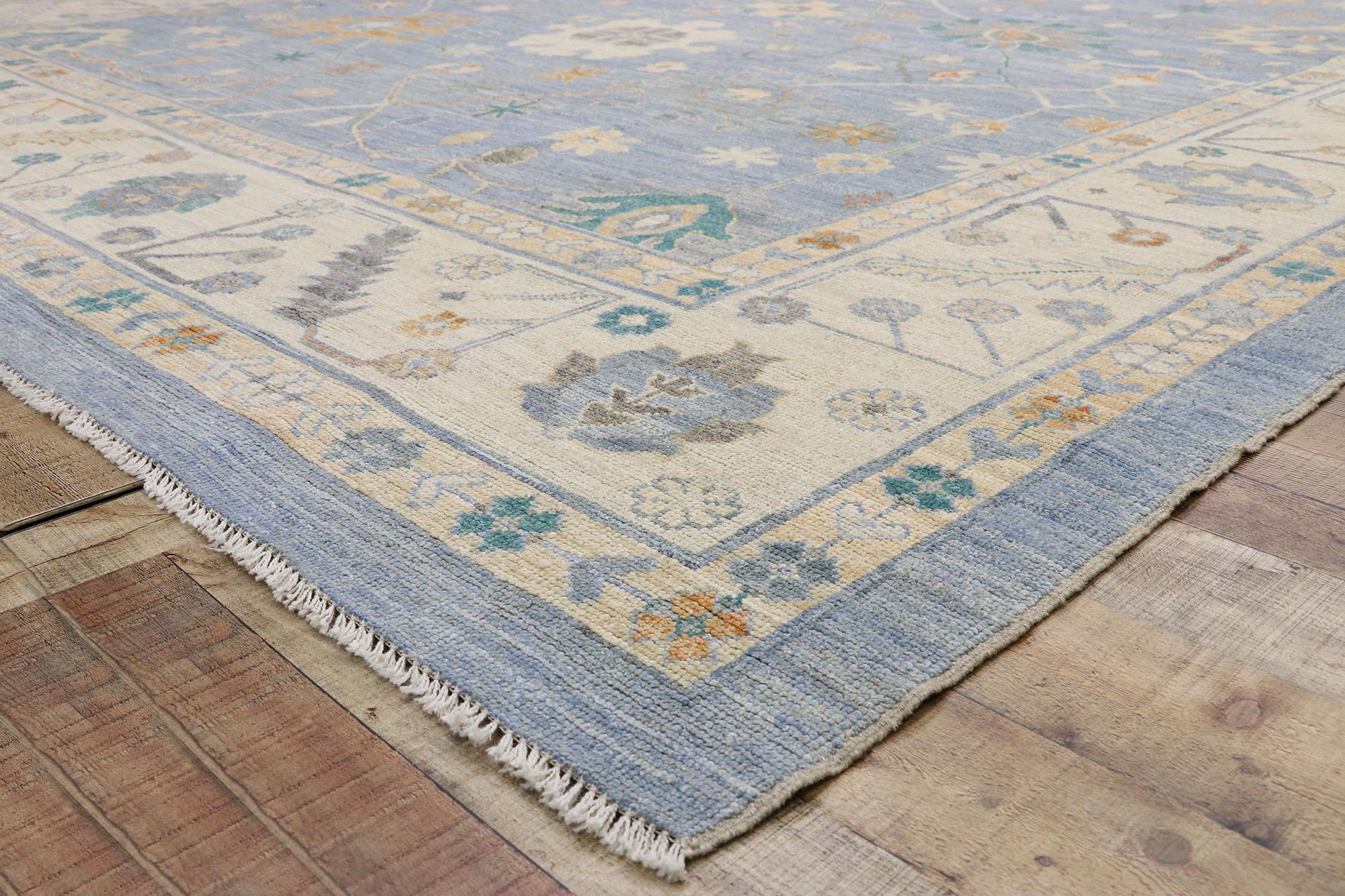 Contemporary Sky Blue Oushak Rug, Quiet Sophistication Meets Coastal Tranquility For Sale