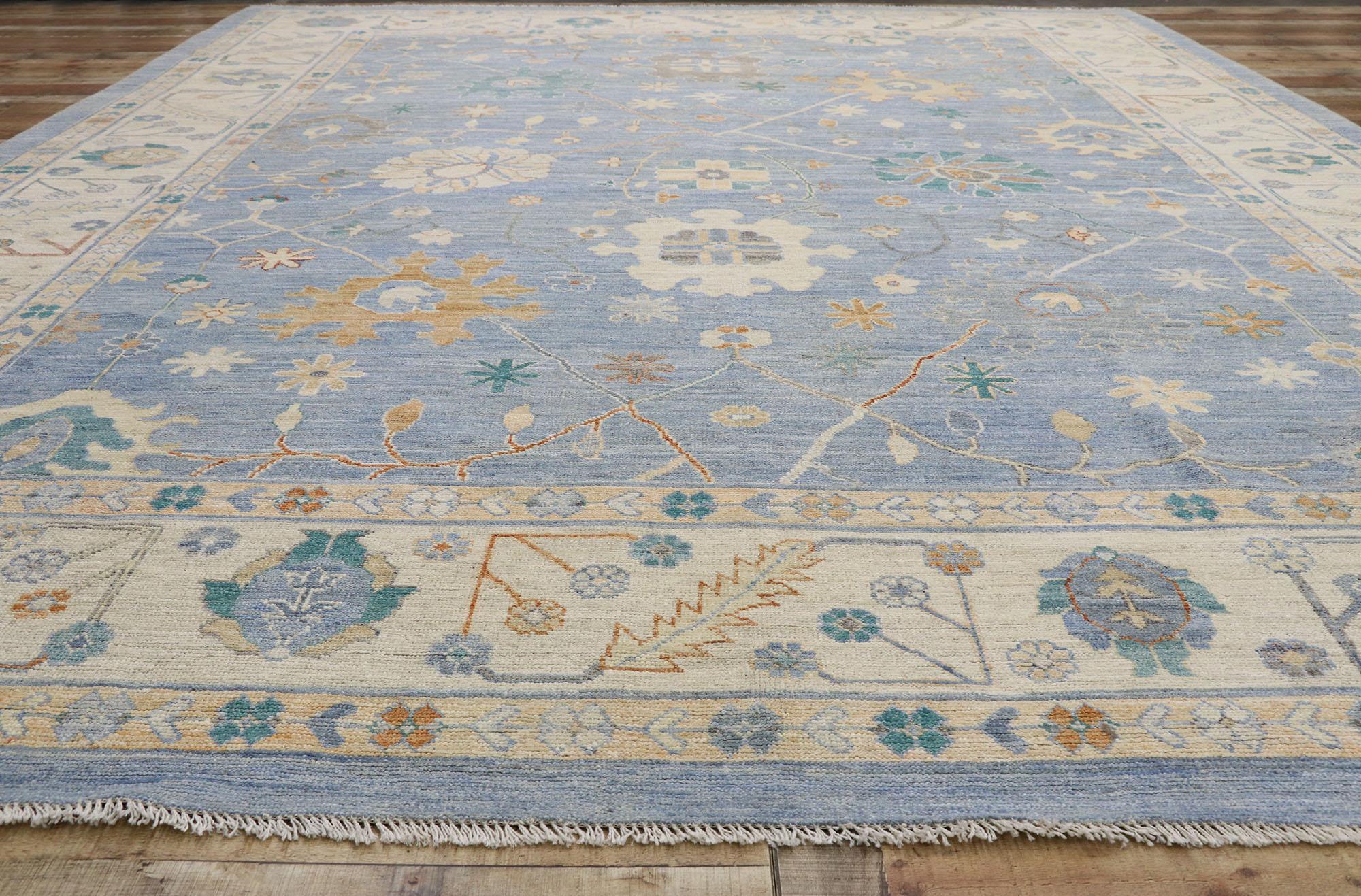 Wool Sky Blue Oushak Rug, Quiet Sophistication Meets Coastal Tranquility For Sale