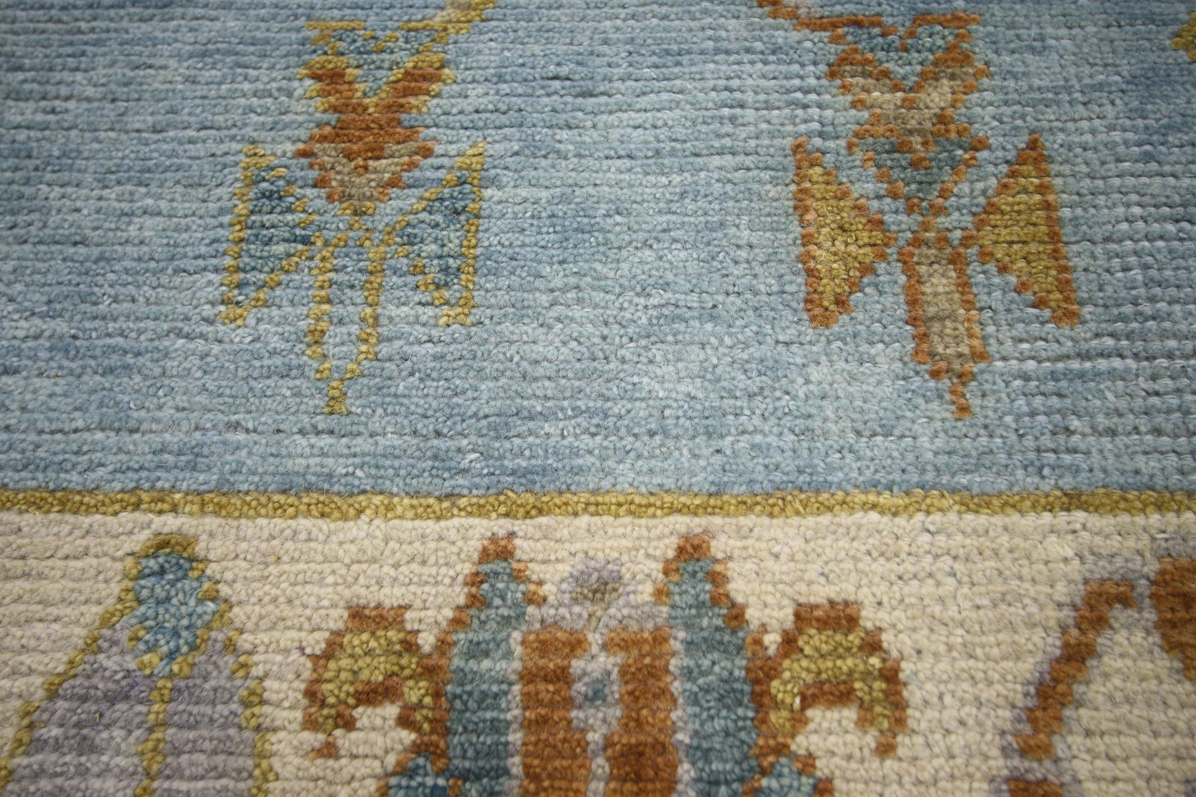Indian New Contemporary Sky Blue Oushak Style Rug with Modern Tribal Bohemian Design