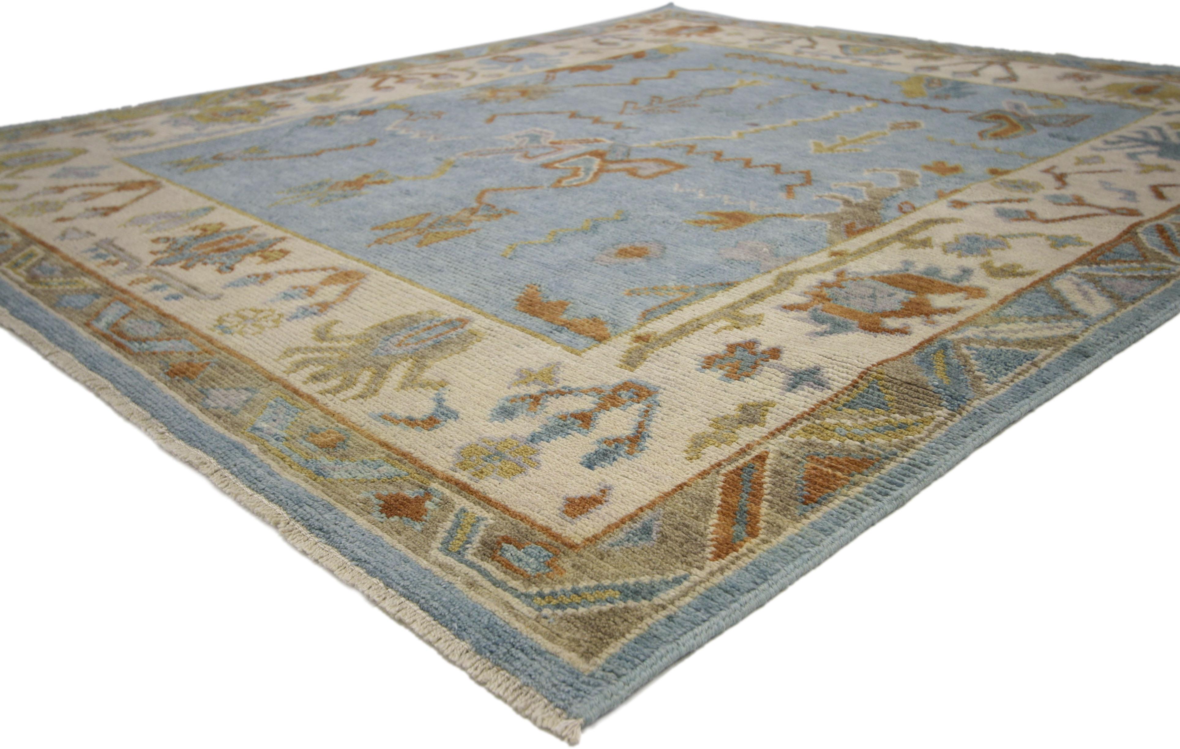 New Contemporary Sky Blue Oushak Style Rug with Modern Tribal Bohemian Design In New Condition In Dallas, TX
