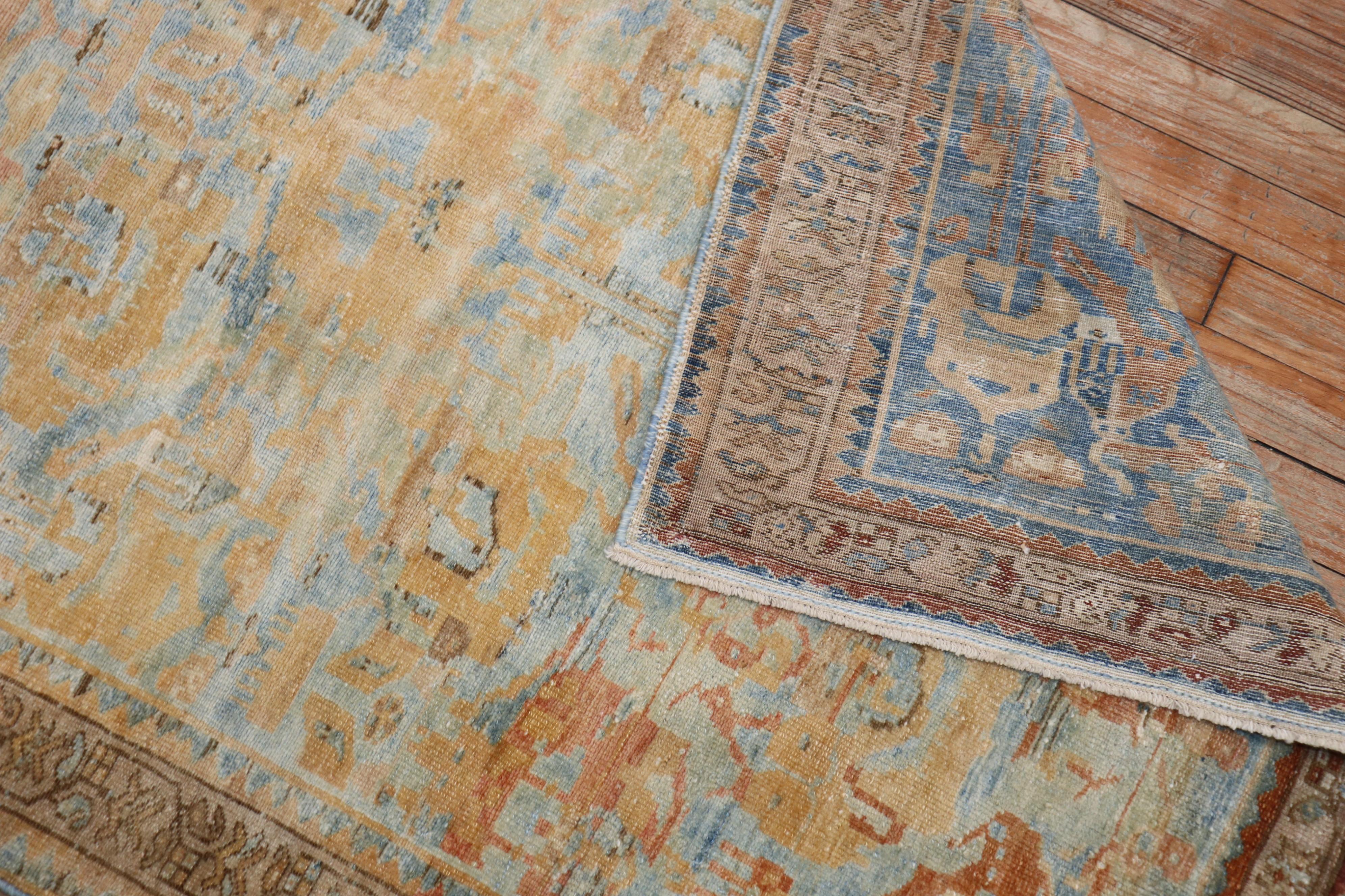 Hand-Woven Sky Blue Peach Accent Persian Throw Rug For Sale