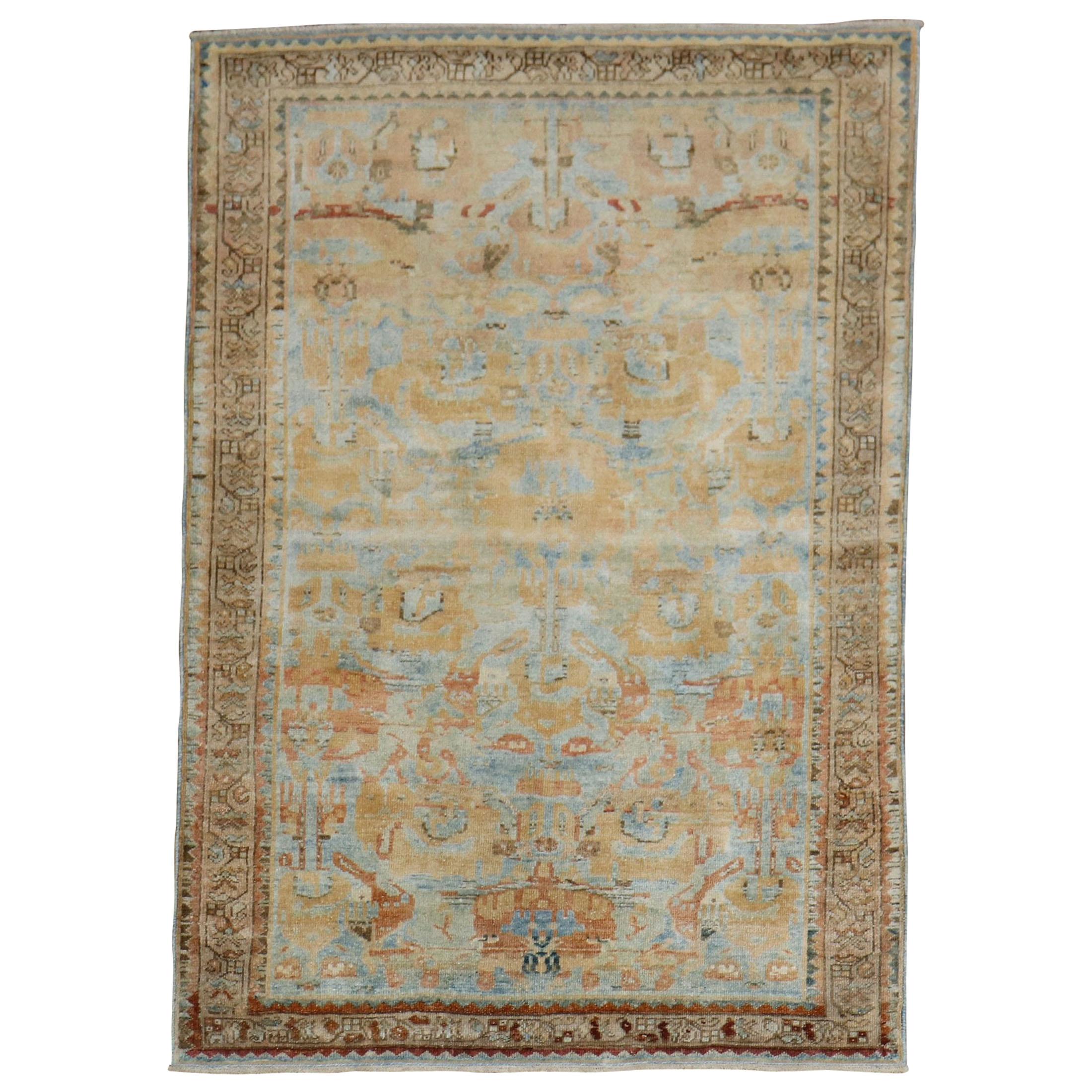 Sky Blue Peach Accent Persian Throw Rug For Sale