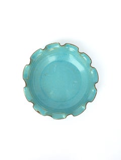 Blue Pottery Bowl Ruffled Edge