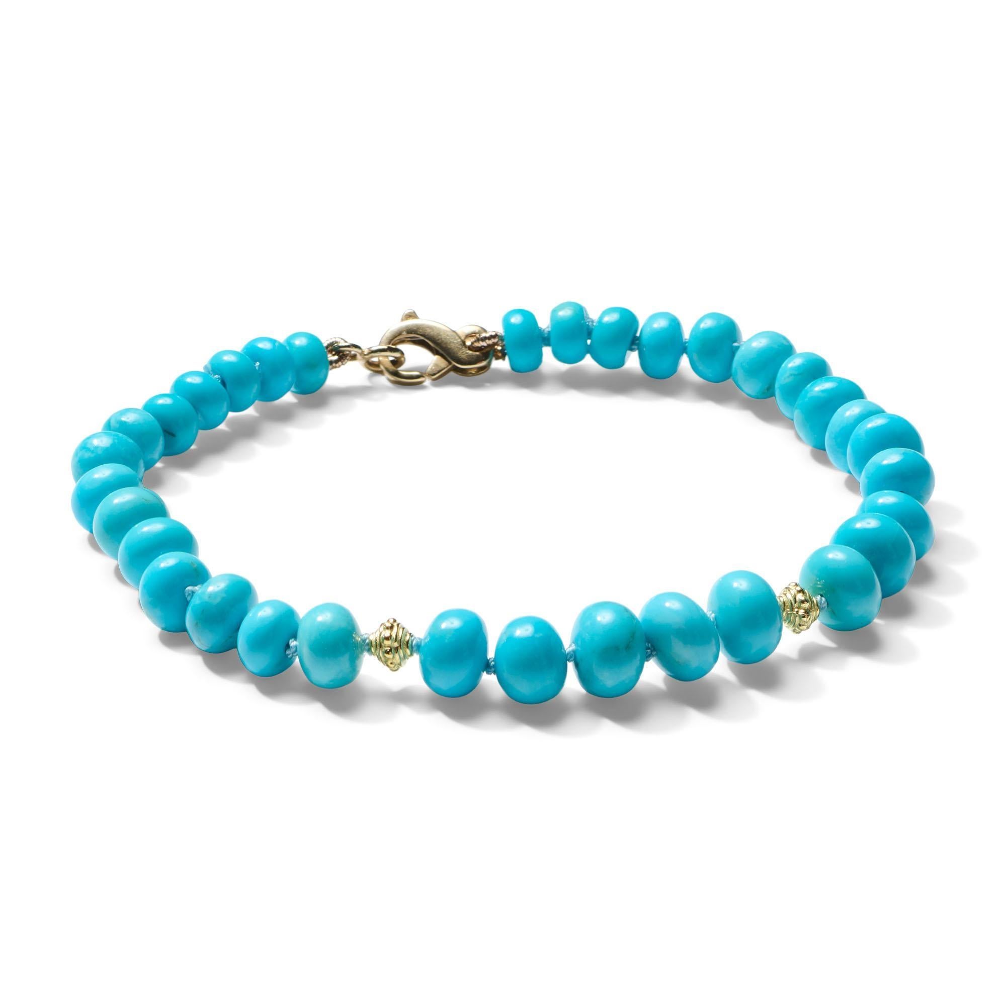 Echtes himmelblaues Dornröschen-Türkisarmband in Gelbgold für Damen oder Herren im Angebot