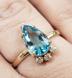 Sky blue Swiss Topaz Yellow Gold Diamond Cocktail Ring