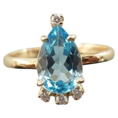 Sky blue Swiss Topaz Yellow Gold Diamond Cocktail Ring