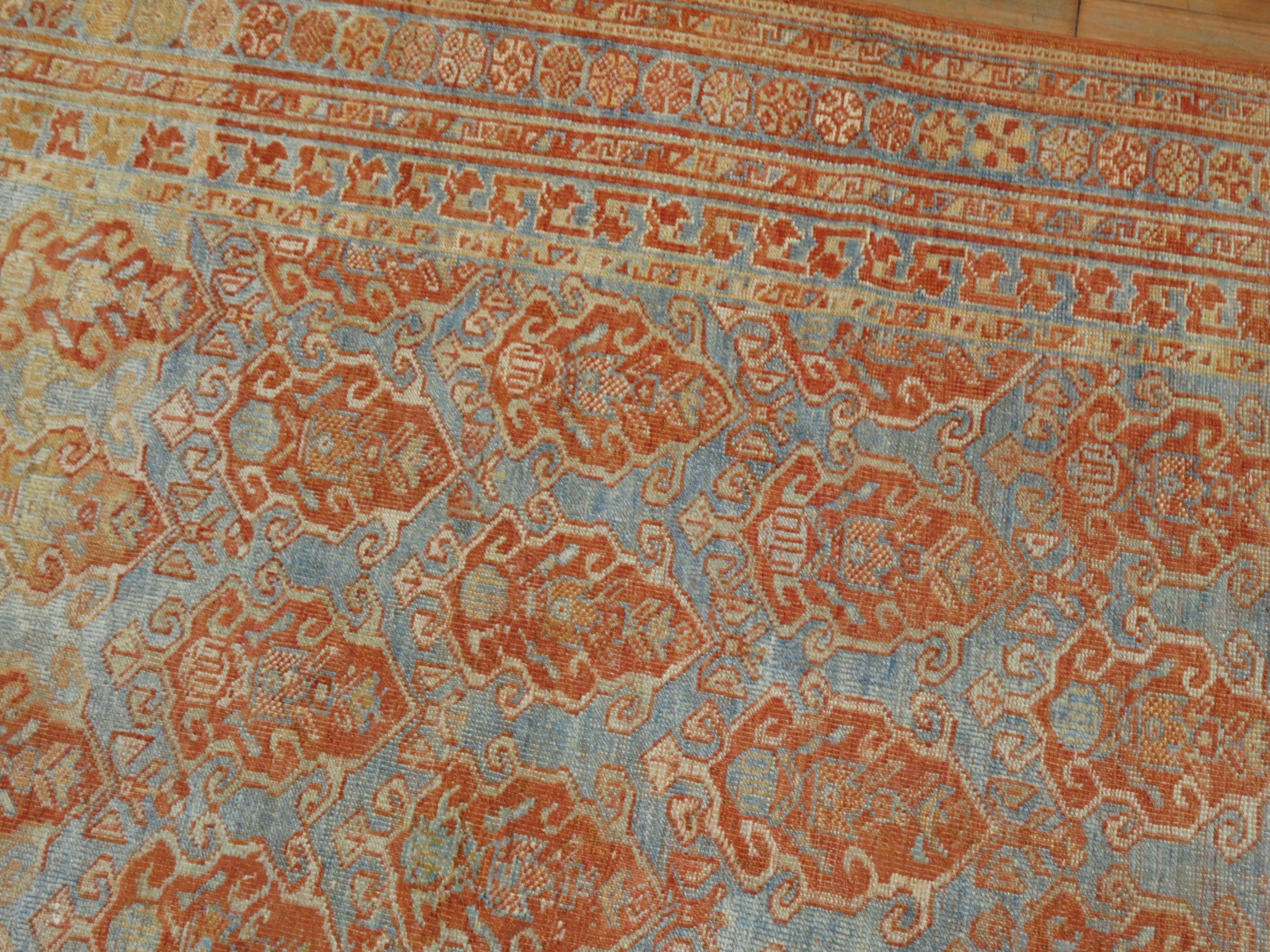 Sky Blue Terracotta Tribal Square Persian Rug In Good Condition In New York, NY