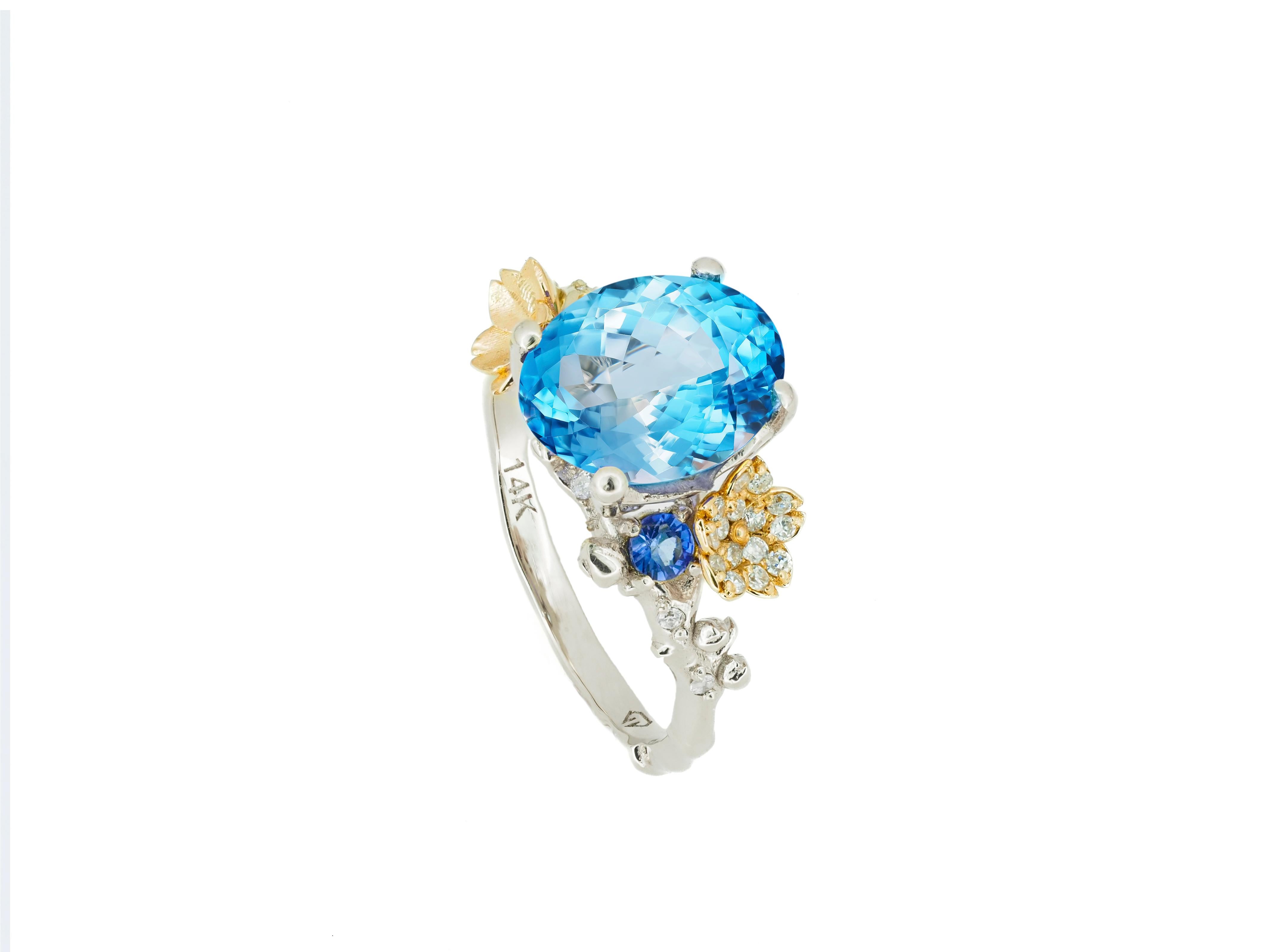 En vente :  Bague en or 14k avec topaze bleue. Bague en or avec topaze ! 5