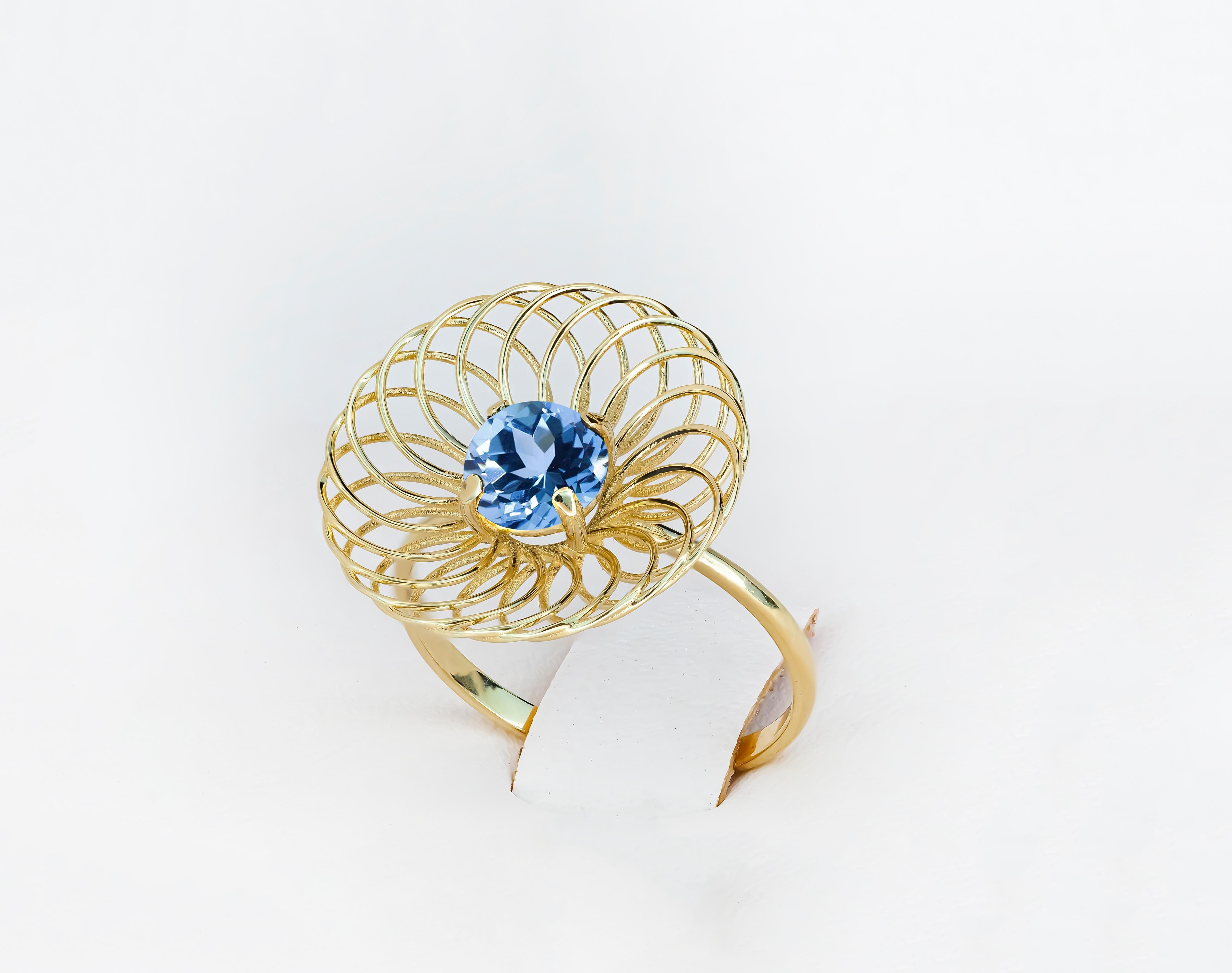 Im Angebot: Himmelblauer Topas 14k Gold Ring, Topas Verlobungsring () 2