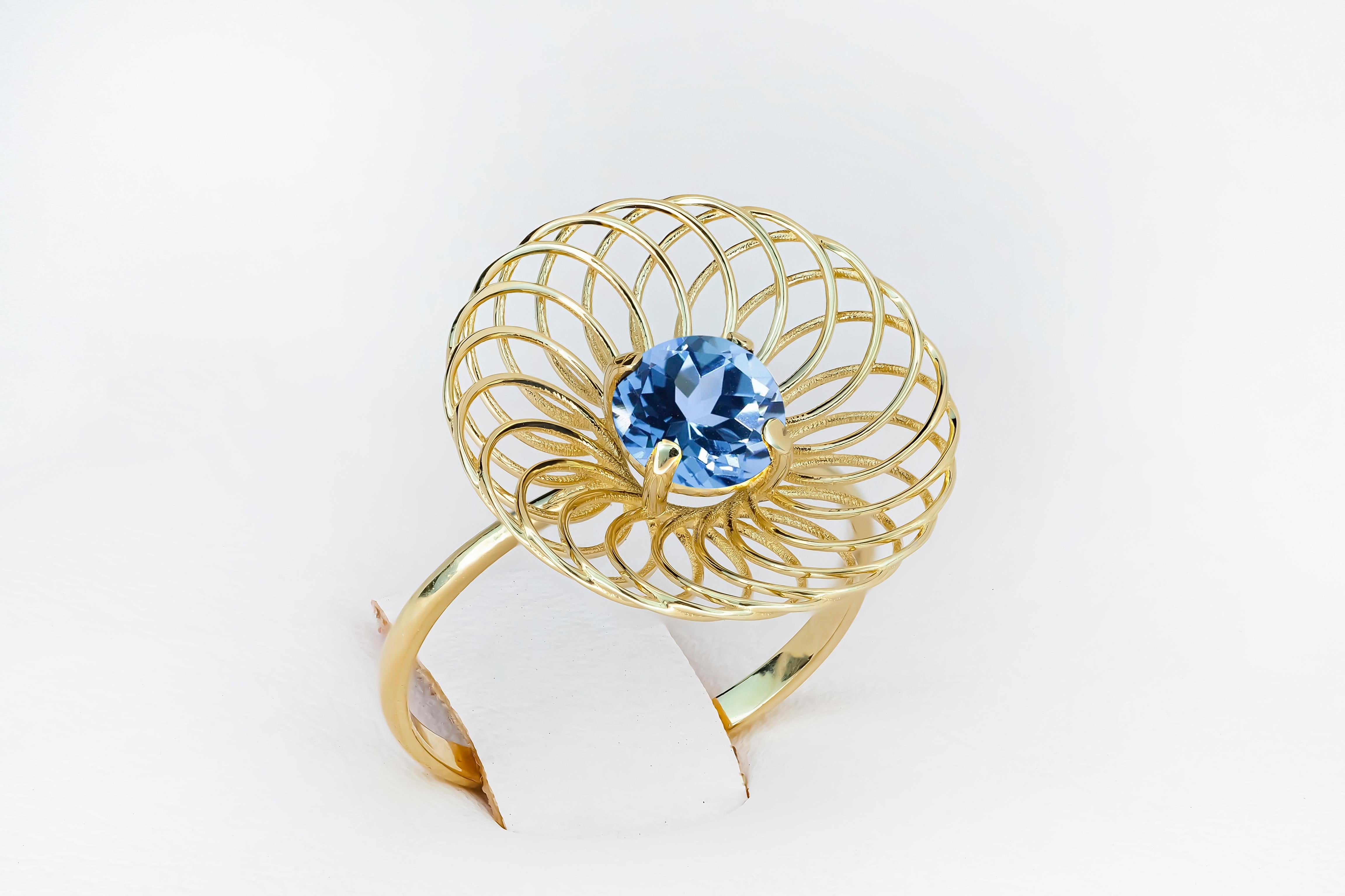 Im Angebot: Himmelblauer Topas 14k Gold Ring, Topas Verlobungsring () 3