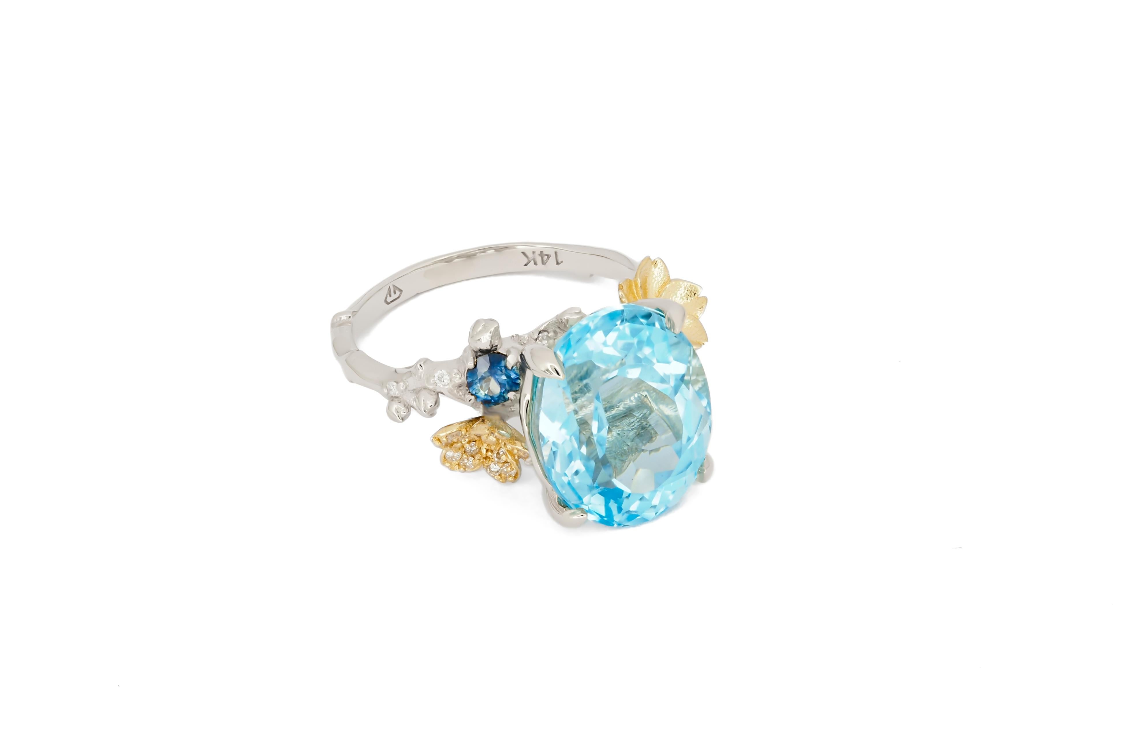 For Sale:  Sky Blue Topaz 14k Gold Ring. Topaz Gold Ring ! 13