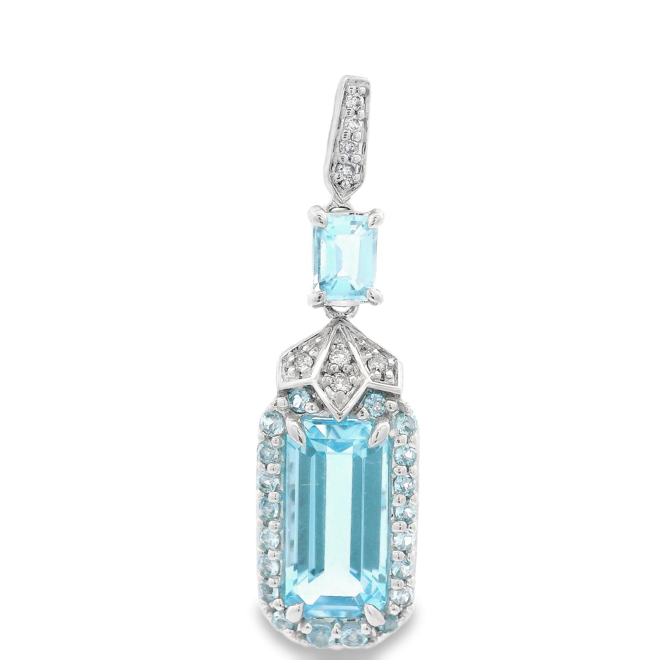 Sky Blue Topaz and Diamond Drop Earrings Art Deco in 14K White Gold en Nuevo estado para la venta en New York, NY