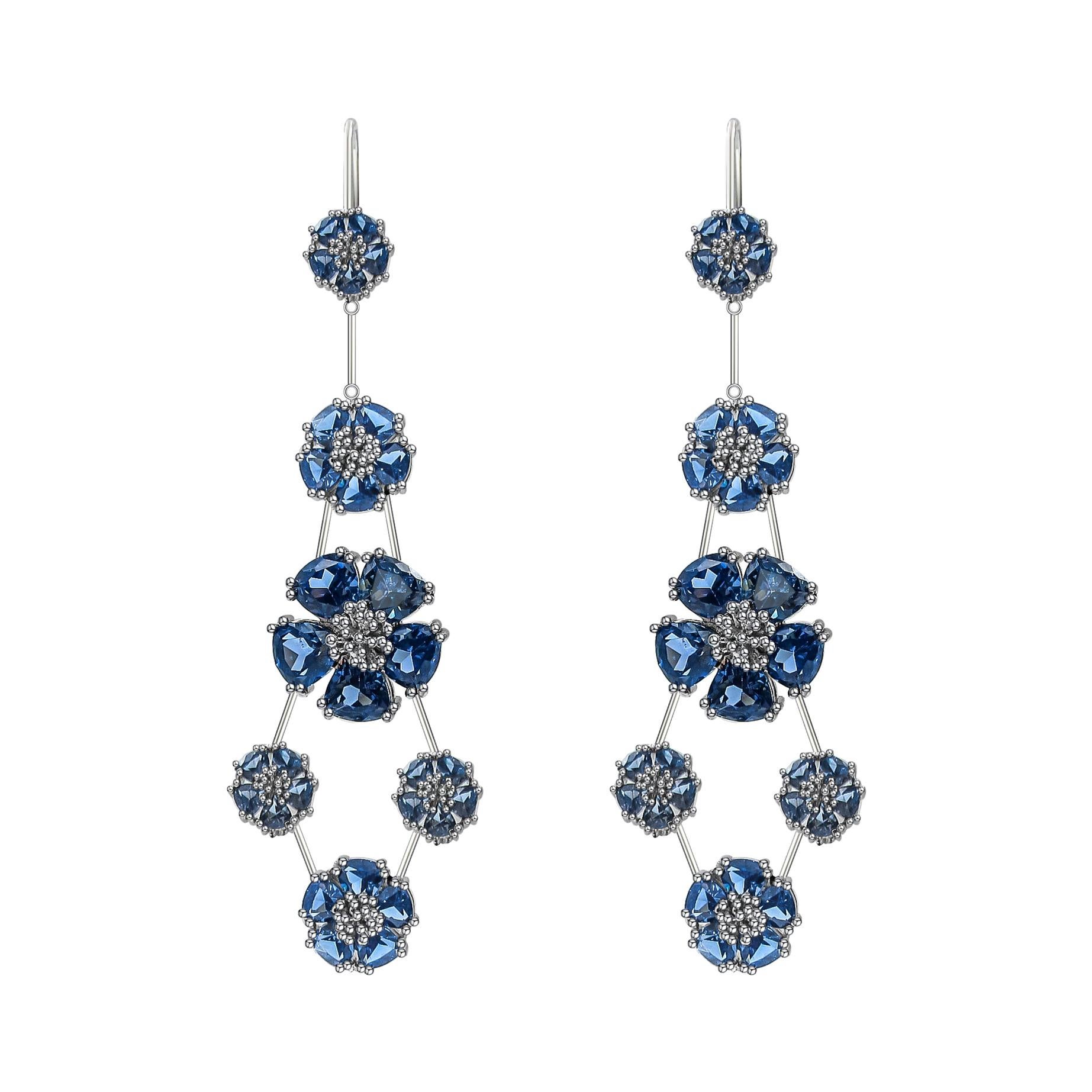 Sky Blue Topaz Blossom Double-Tier Chandelier Earrings