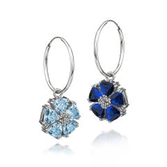 Sky Blue Topaz Blossom Stone Dangle Hoops