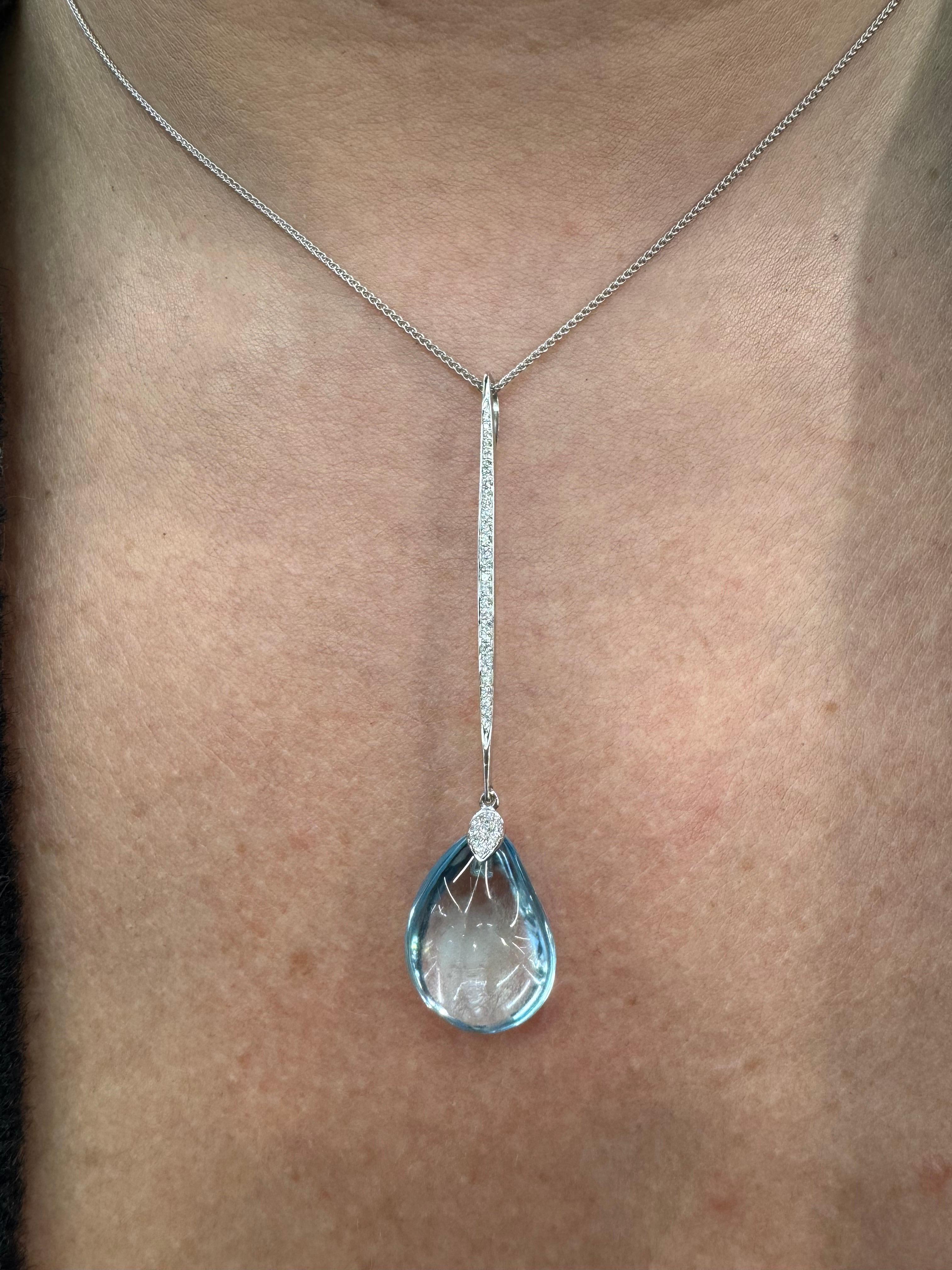 Sky Blue Topaz Diamond Bar Pendant Necklace 13.54 CTTW 18 Karat White Gold In New Condition For Sale In New York, NY