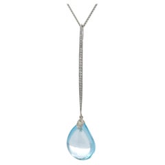 Sky Blue Topaz Diamond Bar Pendant Necklace 13.54 CTTW 18 Karat White Gold