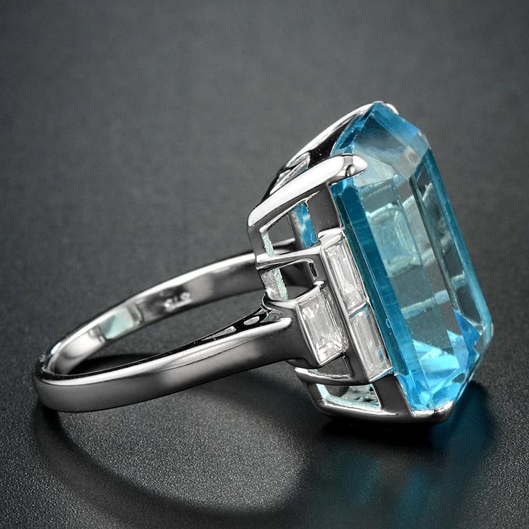 Art Deco Sky Blue Topaz Diamond Cocktail Ring