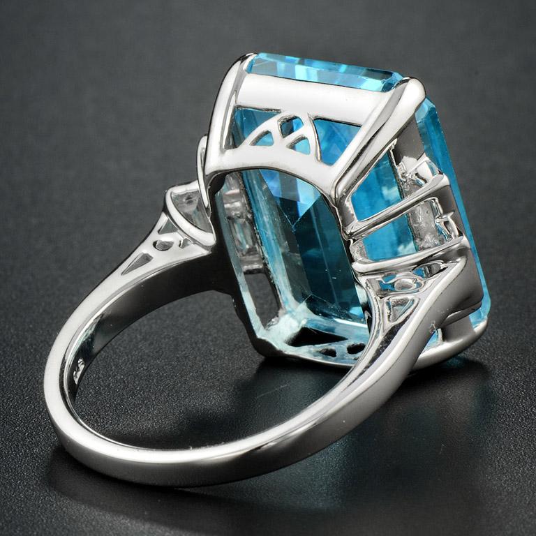 Baguette Cut Sky Blue Topaz Diamond Cocktail Ring