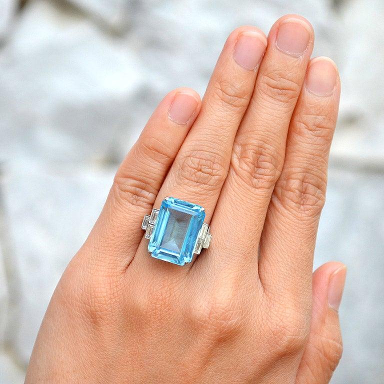 For Sale:  Sky Blue Topaz Diamond Cocktail Ring 8
