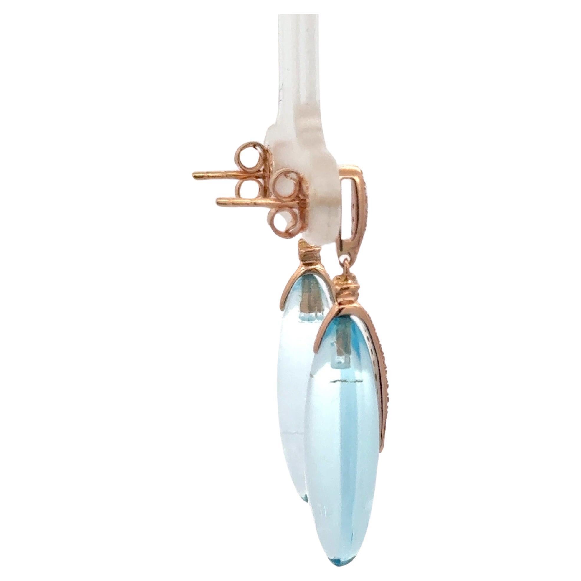Taglio ovale Orecchini a goccia con diamanti Sky Blue Topaz 20,97 CTTW in oro rosa 18 carati in vendita