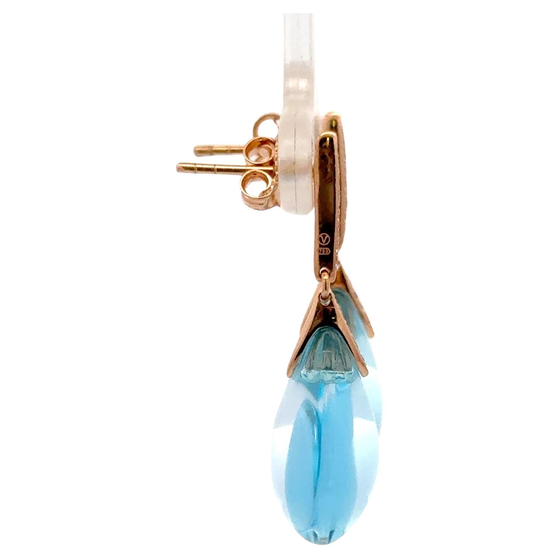 Contemporary Sky Blue Topaz Diamond Drop Gemstone Earrings 29.95 CTTW 18 Karat Rose Gold For Sale