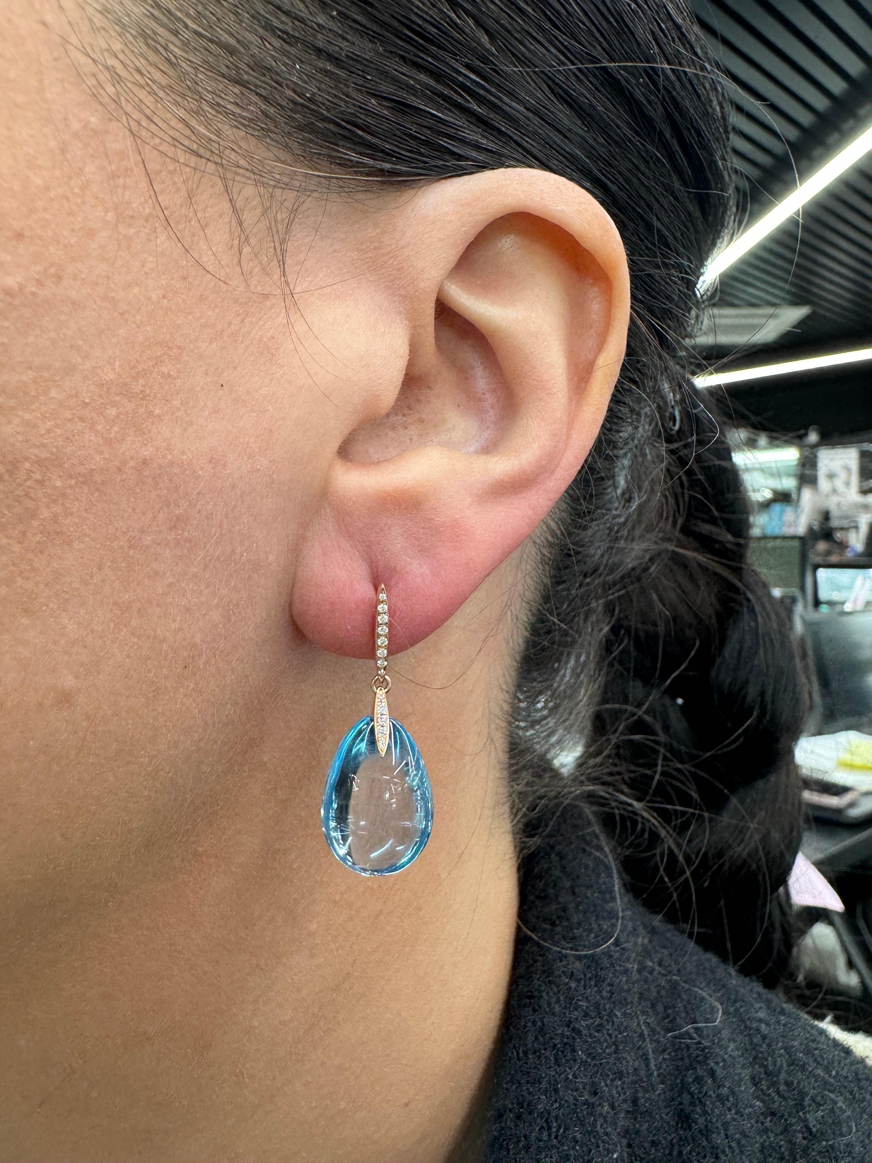Pear Cut Sky Blue Topaz Diamond Drop Gemstone Earrings 29.95 CTTW 18 Karat Rose Gold For Sale
