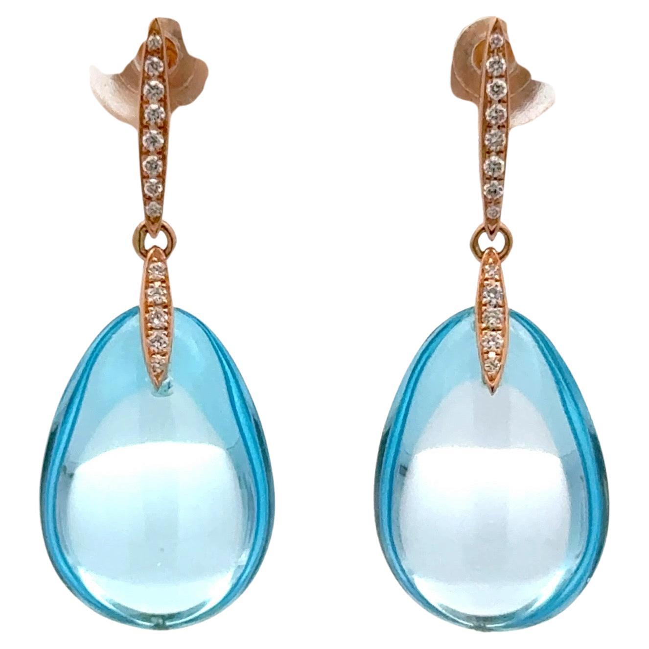 Sky Blue Topaz Diamond Drop Gemstone Earrings 29.95 CTTW 18 Karat Rose Gold