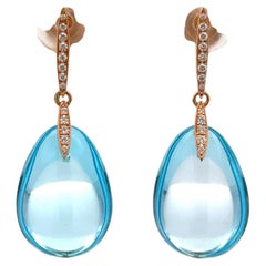 Himmelblauer Topas Diamant Tropfen Edelstein Ohrringe 29,95 CTTW 18 Karat Rose Gold