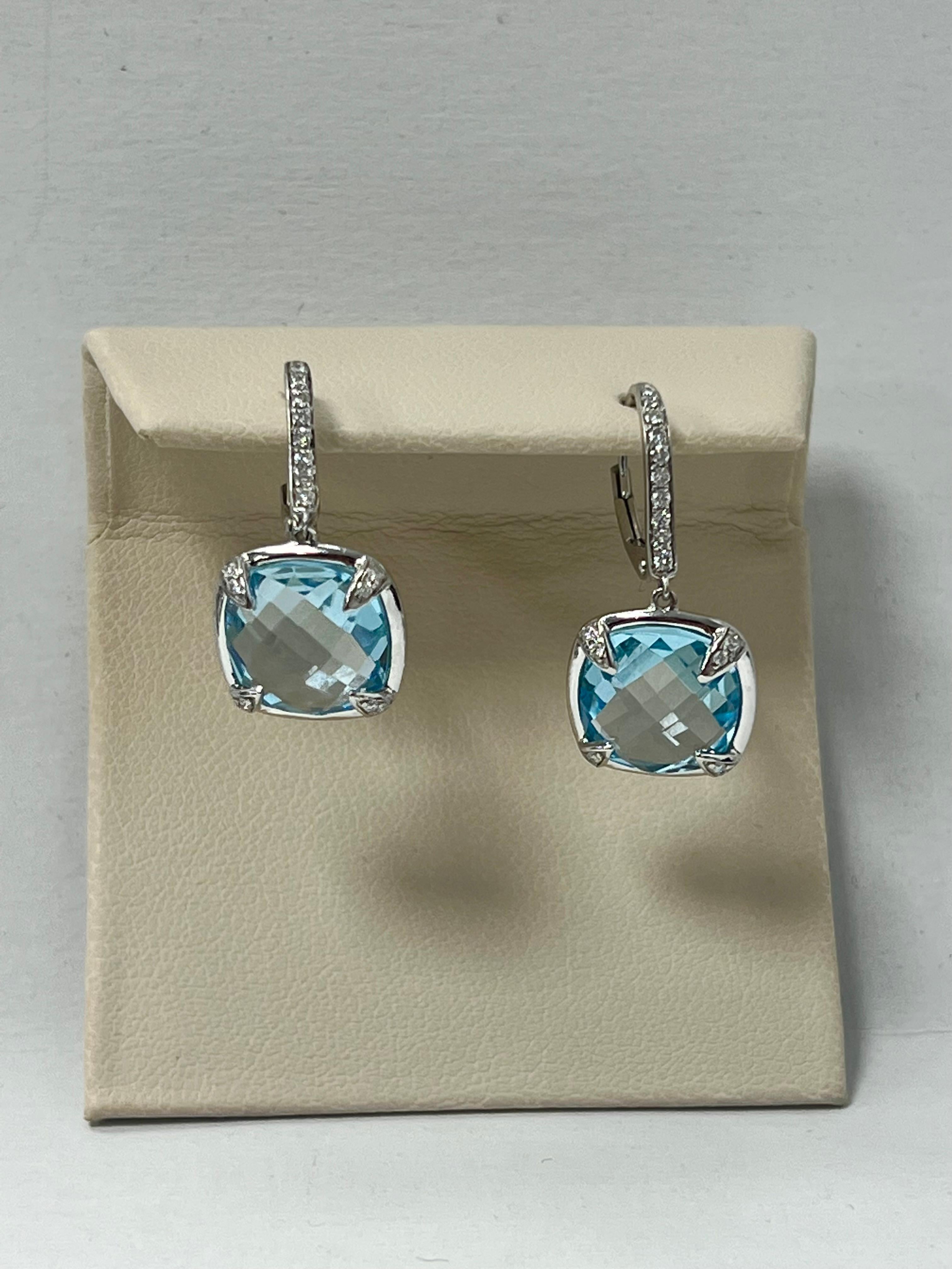 Modern Sky Blue Topaz Diamond Earrings For Sale