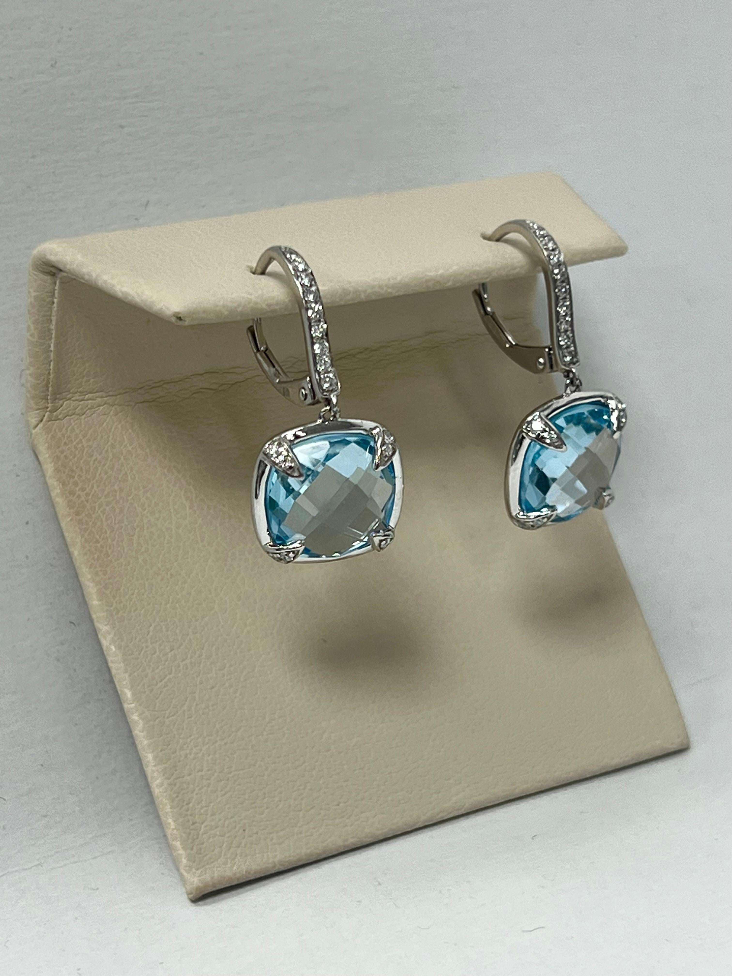 Cushion Cut Sky Blue Topaz Diamond Earrings For Sale